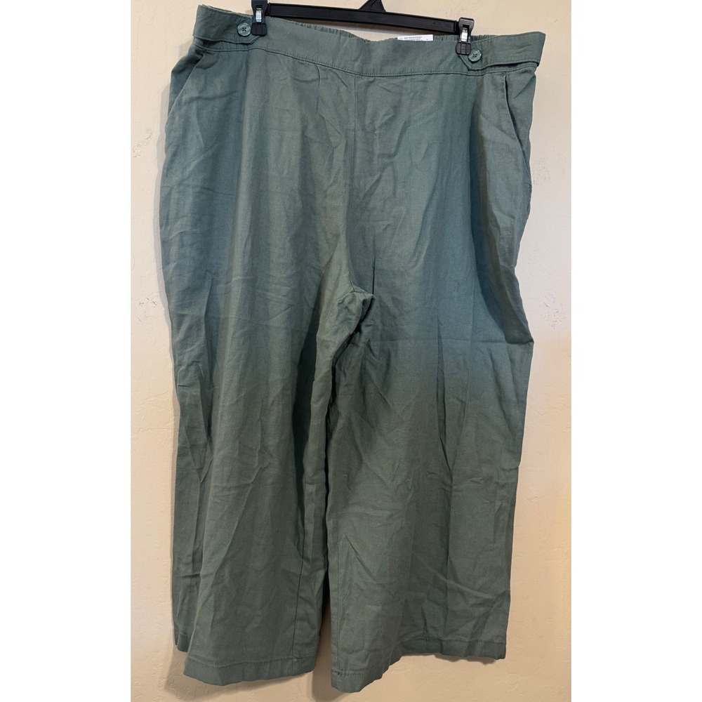 Croft & Barrow Crop Pants Women 3X Green Linen Blend Wide Leg Summer Resort NEW